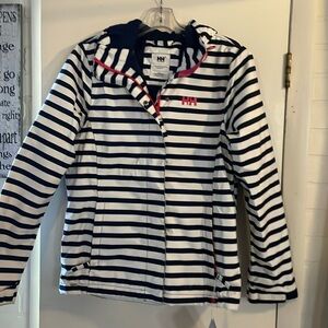 NWT Hellen Hansen small Rain Coat in Navy and white strip with pink zipper